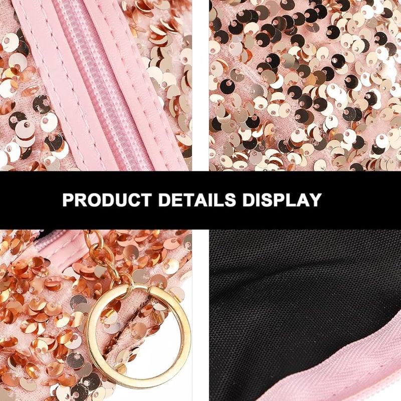 Large Capacity Pink Sequin Makeup Organizer Pouch Travel Toiletry Bag For Women - Image 4